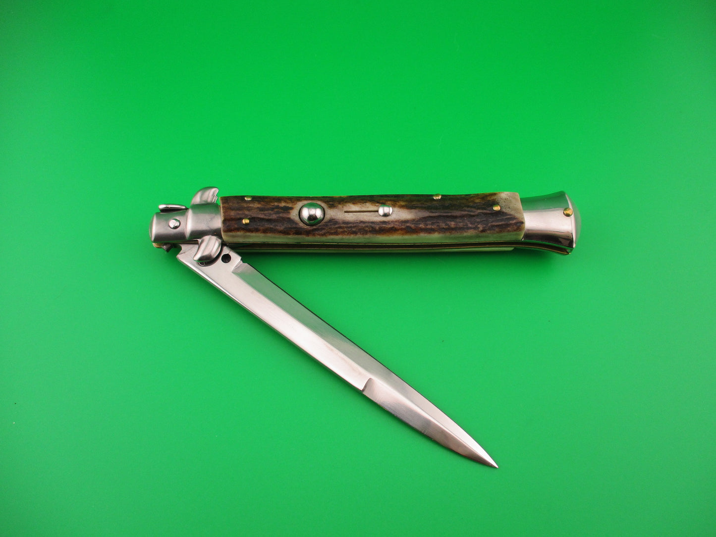 STILETTO ITALY ROSTFREI 27cm Italian Stiletto Stag Swivel bolster automatic knife