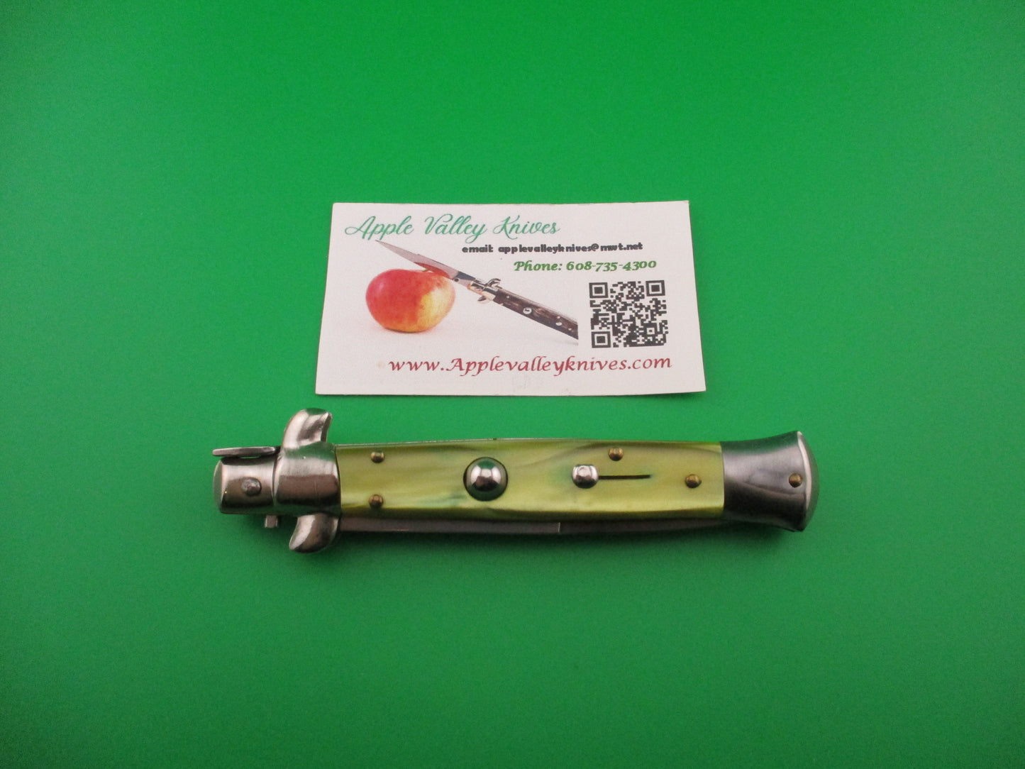 ITALY INOX 23cm Italian Stiletto Swivel Bolster vintage Green pearl automatic knife