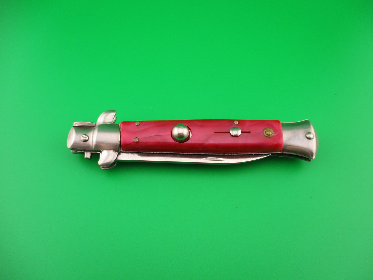440 STAINLESS ROSTFREI 21cm Italian style Stiletto Red swirl automatic knife