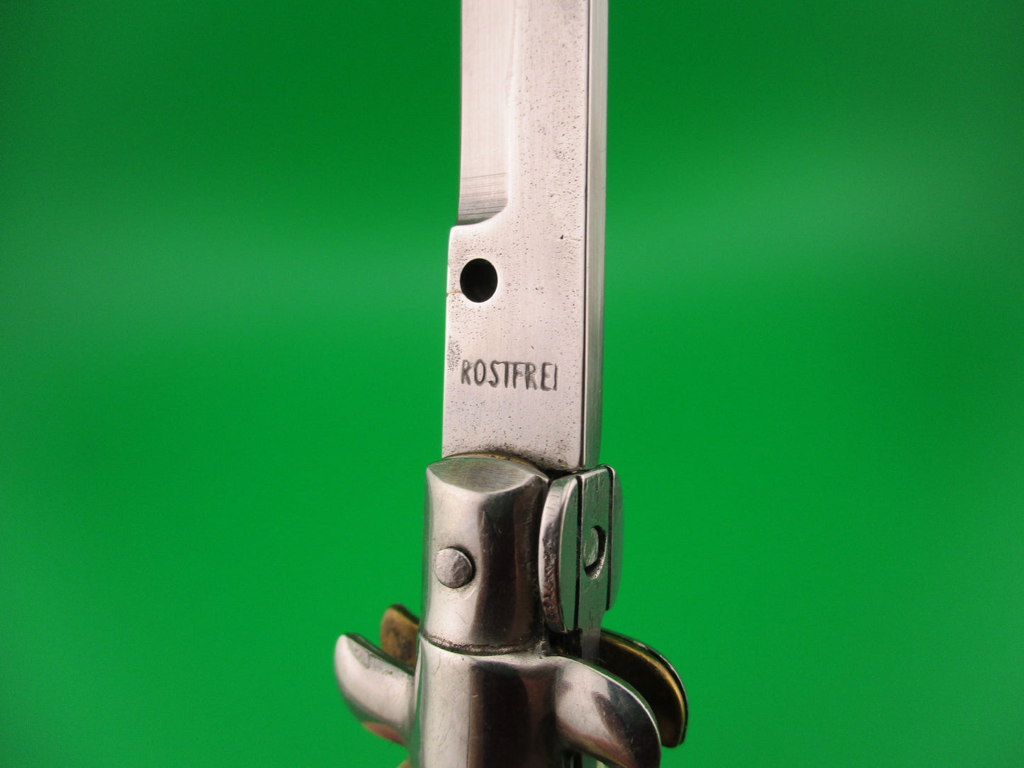 ROSTFREI 16cm Italian Stag stiletto Oreste Dibon swivel bolster automatic knife