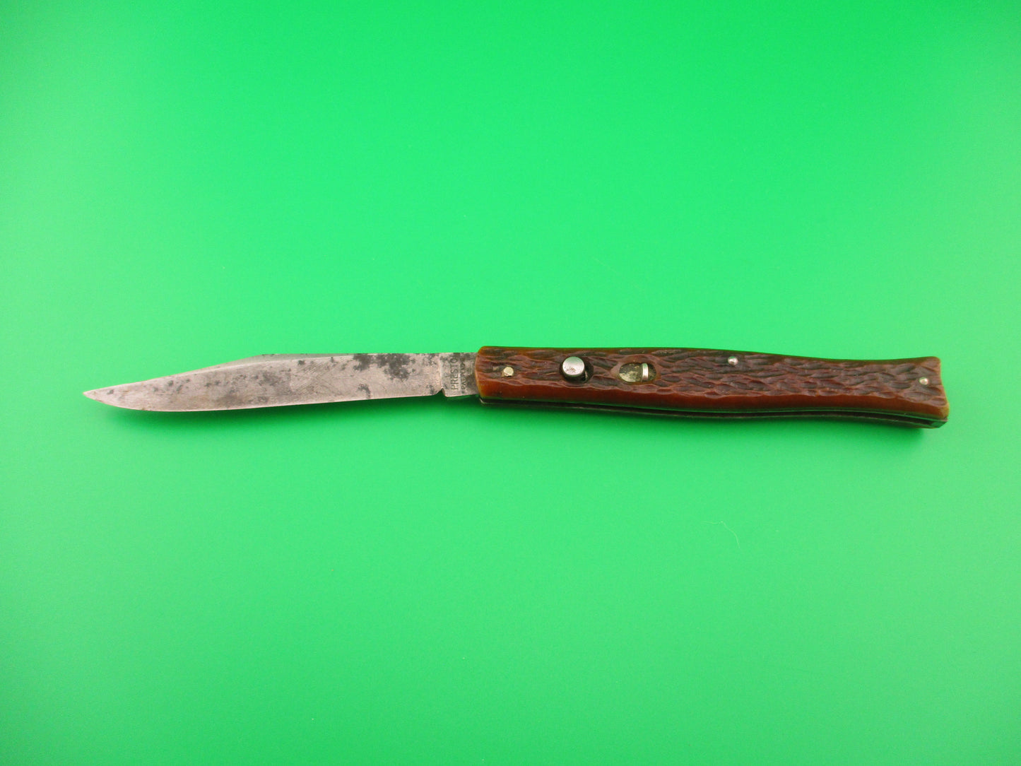 PRESTO PAT PEND-G #6000S Fishtail Jigged Bone scales Vintage switchblade knife
