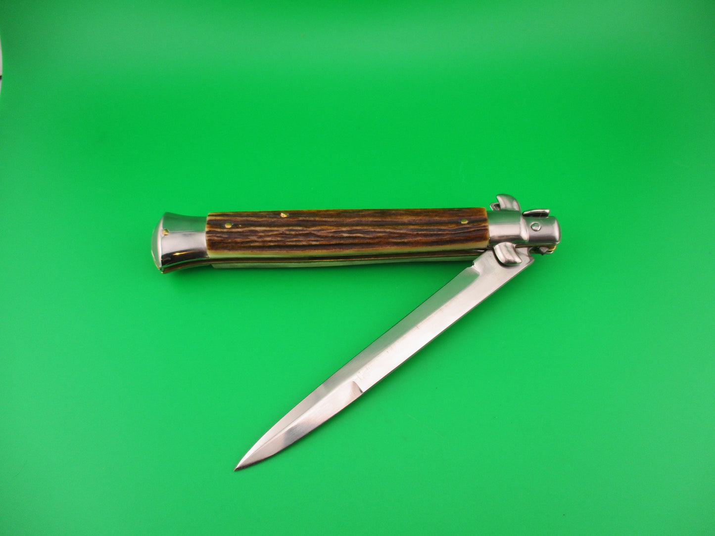 STILETTO ITALY ROSTFREI 27cm Italian Stiletto Stag Swivel bolster automatic knife