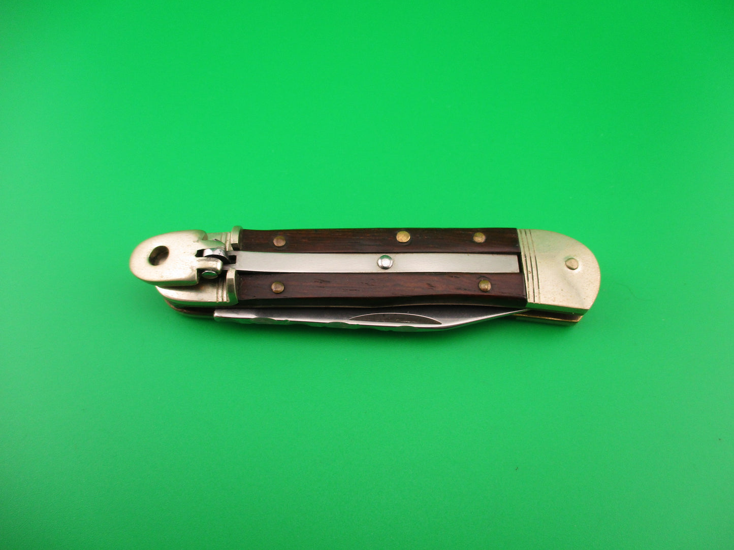 Hubertus Liliput 8cm German Lever Wood handled vintage automatic knife w file work