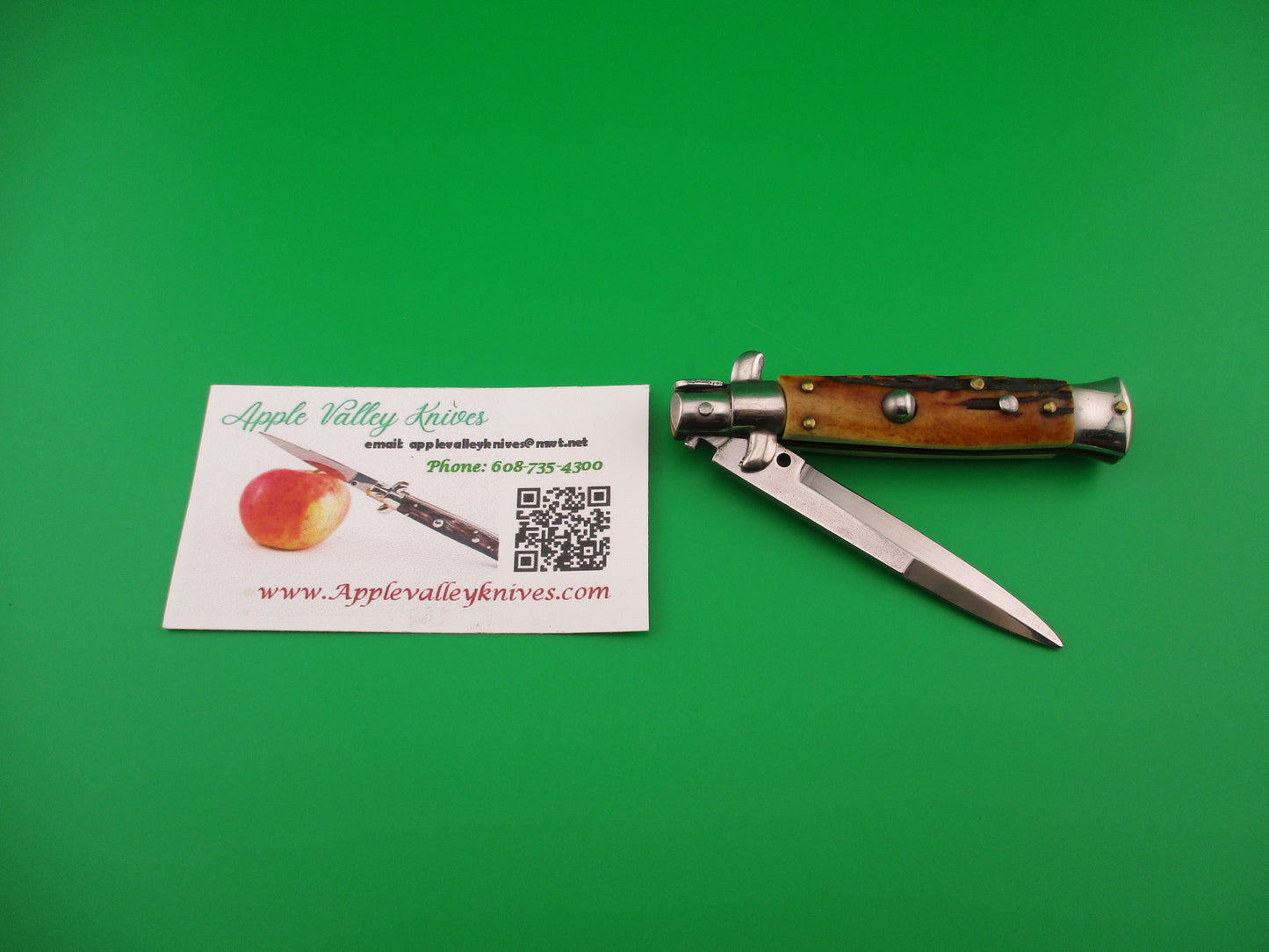 ROSTFREI 16cm Italian Stag stiletto Oreste Dibon swivel bolster automatic knife