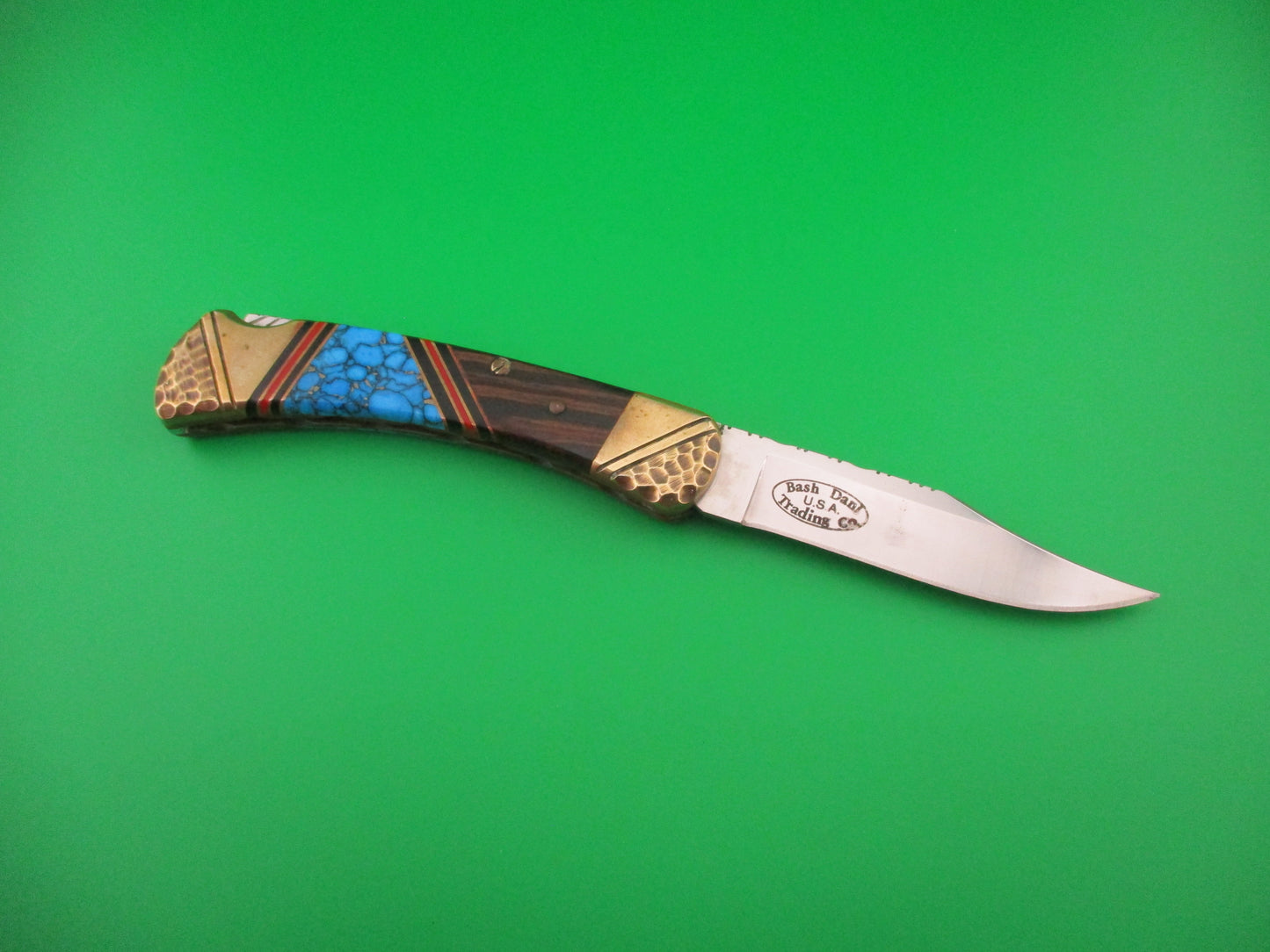 BUCK 110 BASH DANI SA Conversion Customized Navajo style Turquoise & Brass automatic knife