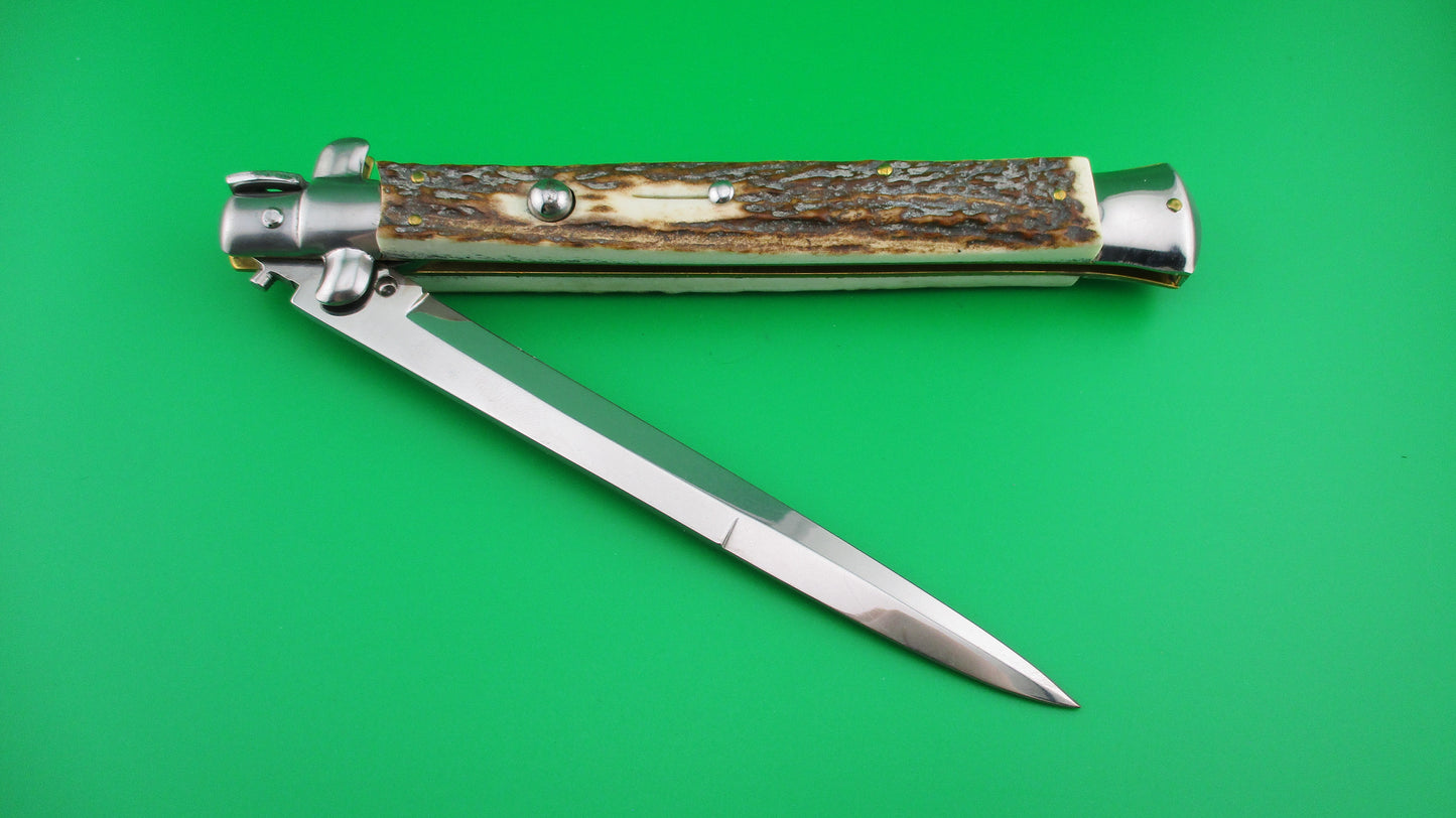 z Sterile 33cm Italian Stiletto swivel bolster Stag vintage automatic knife
