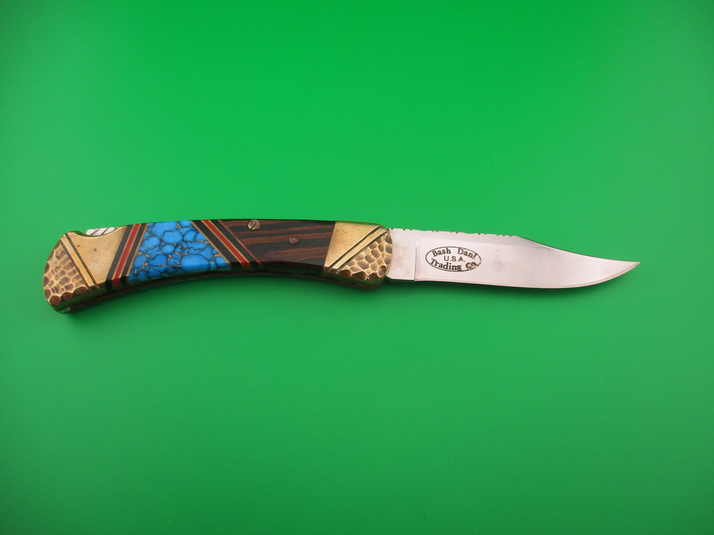 BUCK 110 BASH DANI SA Conversion Customized Navajo style Turquoise & Brass automatic knife