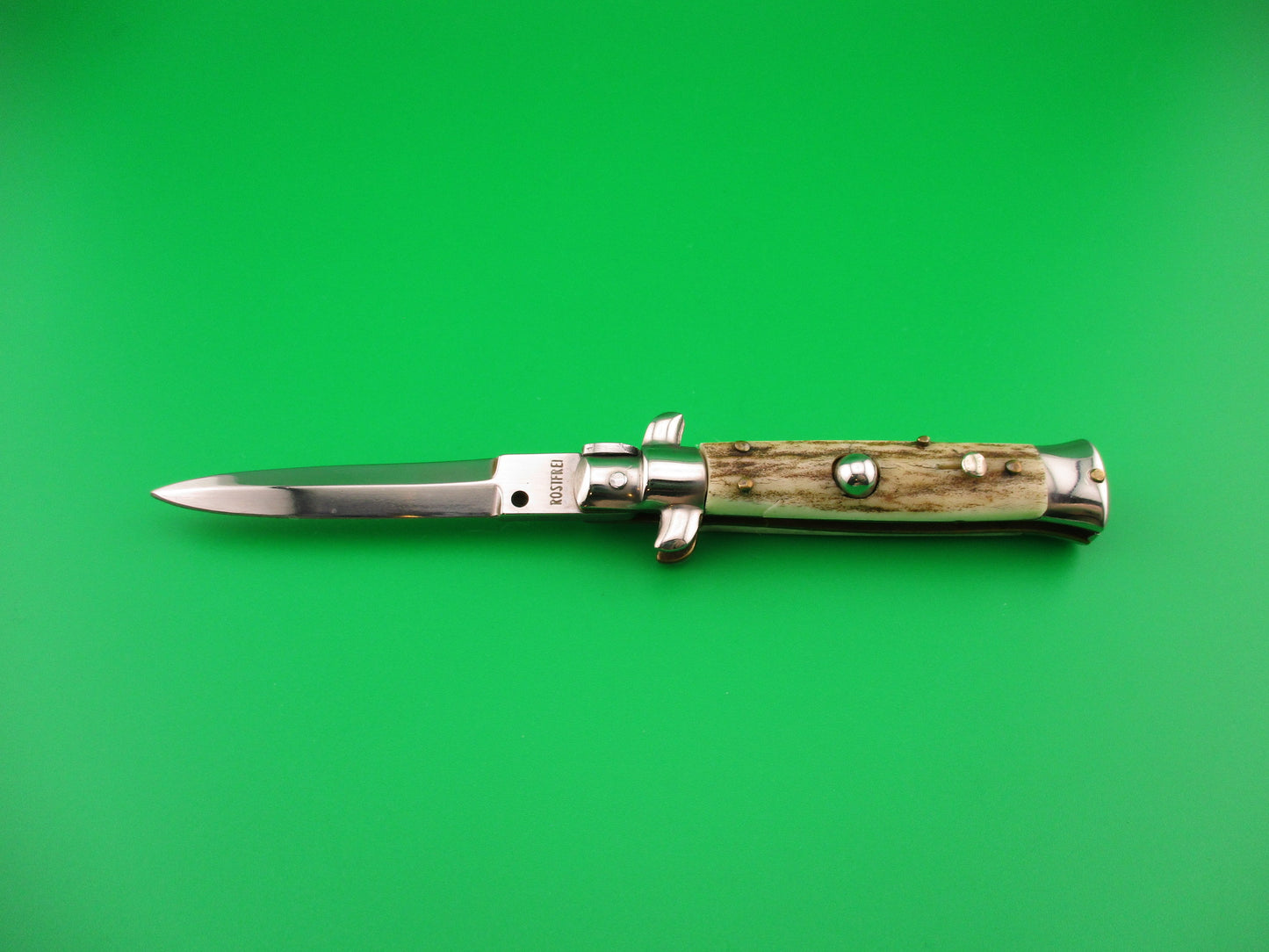 ROSTFREI 14cm Italian Stag stiletto Oreste Dibon vintage automatic knife