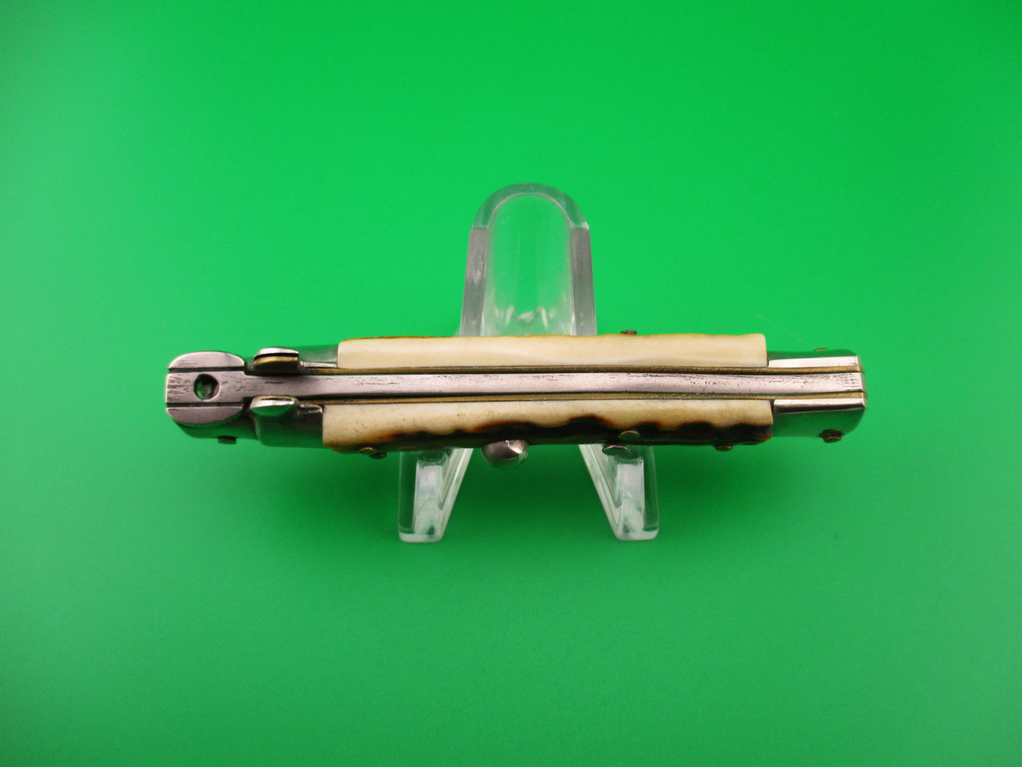 ROSTFREI 16cm Italian Stag stiletto Oreste Dibon swivel bolster automatic knife