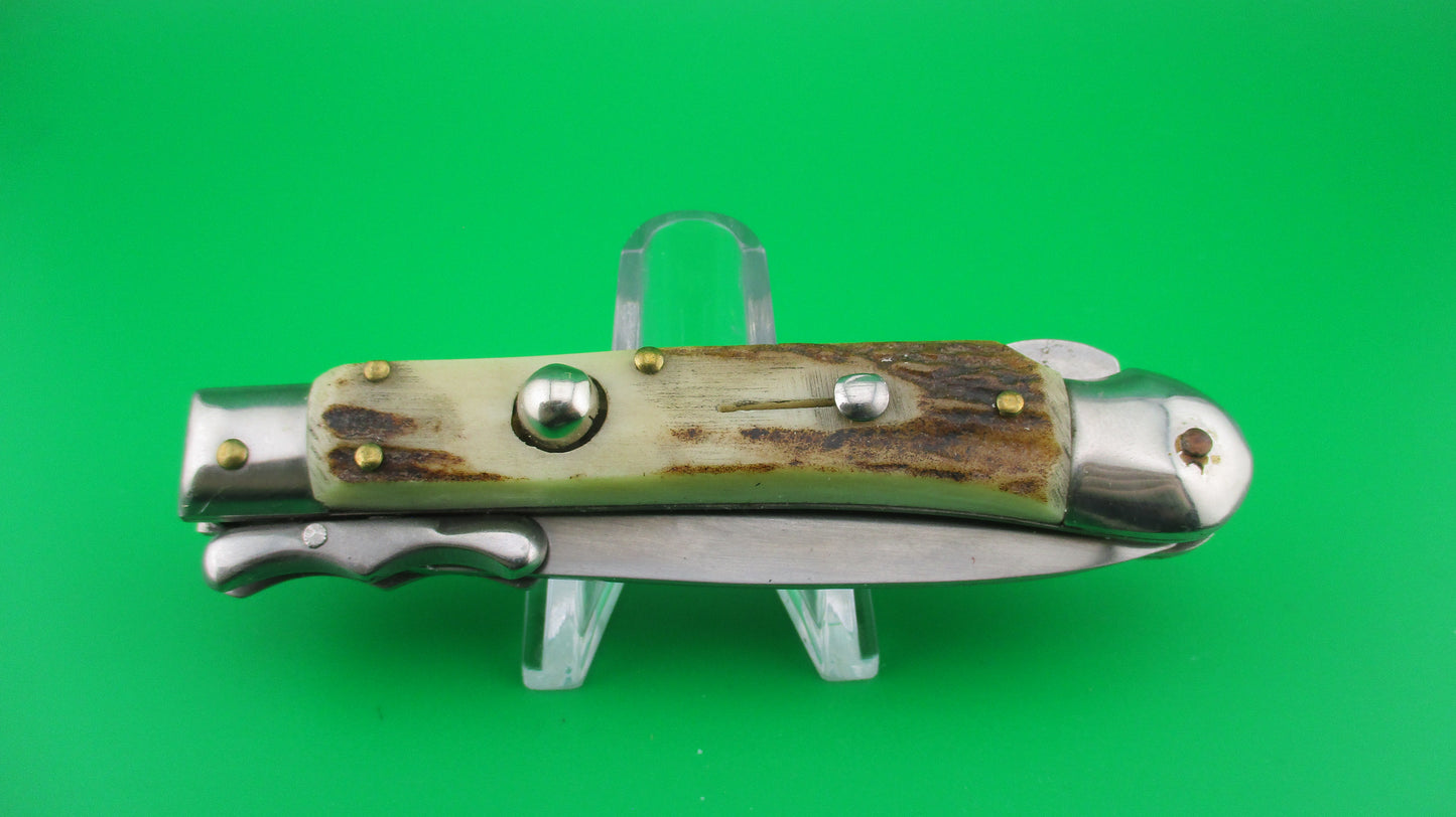 AKC ITALY 19cm Italian Stag Swing guard dagger automatic lockback knife