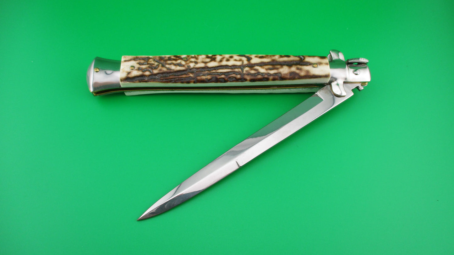 z Sterile 33cm Italian Stiletto swivel bolster Stag vintage automatic knife