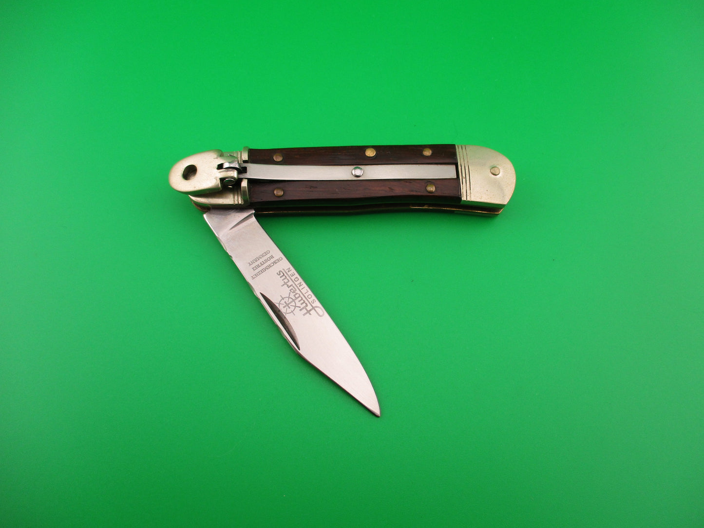 Hubertus Liliput 8cm German Lever Wood handled vintage automatic knife w file work