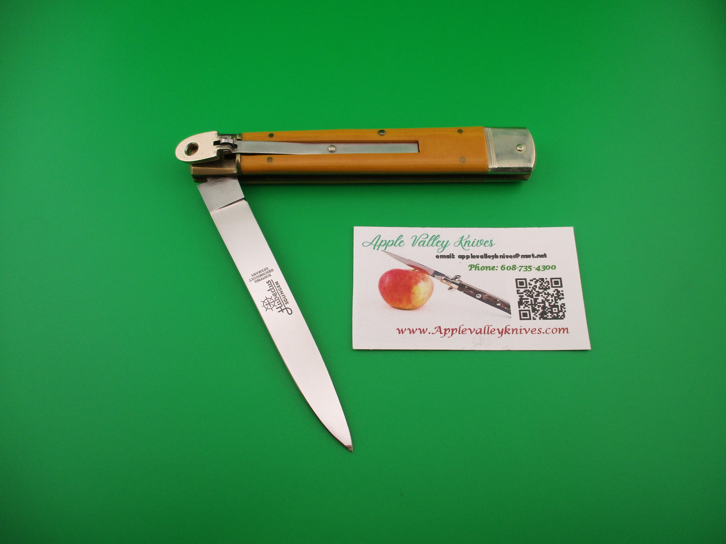 Hubertus Solingen 14cm Large Slimline Lever Yellow Micarta automatic knife