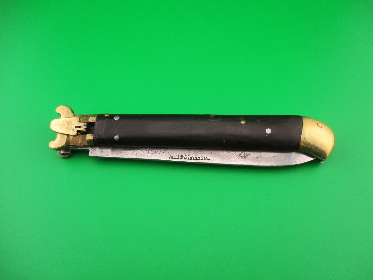 No 6 SHEFFIELD STEEL 28cm Indian Shell puller lever Brass & Horn automatic knife
