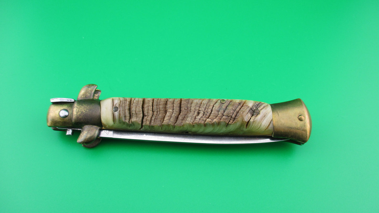 z STAINLESS (slant) 23cm Italian Bolster Release Brass Rams horn automatic knife