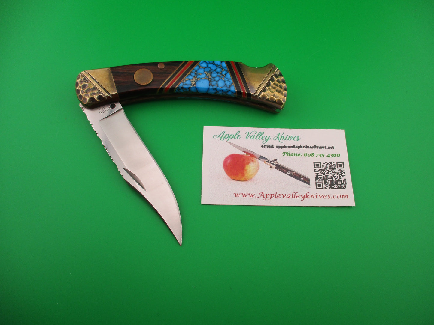 BUCK 110 BASH DANI SA Conversion Customized Navajo style Turquoise & Brass automatic knife