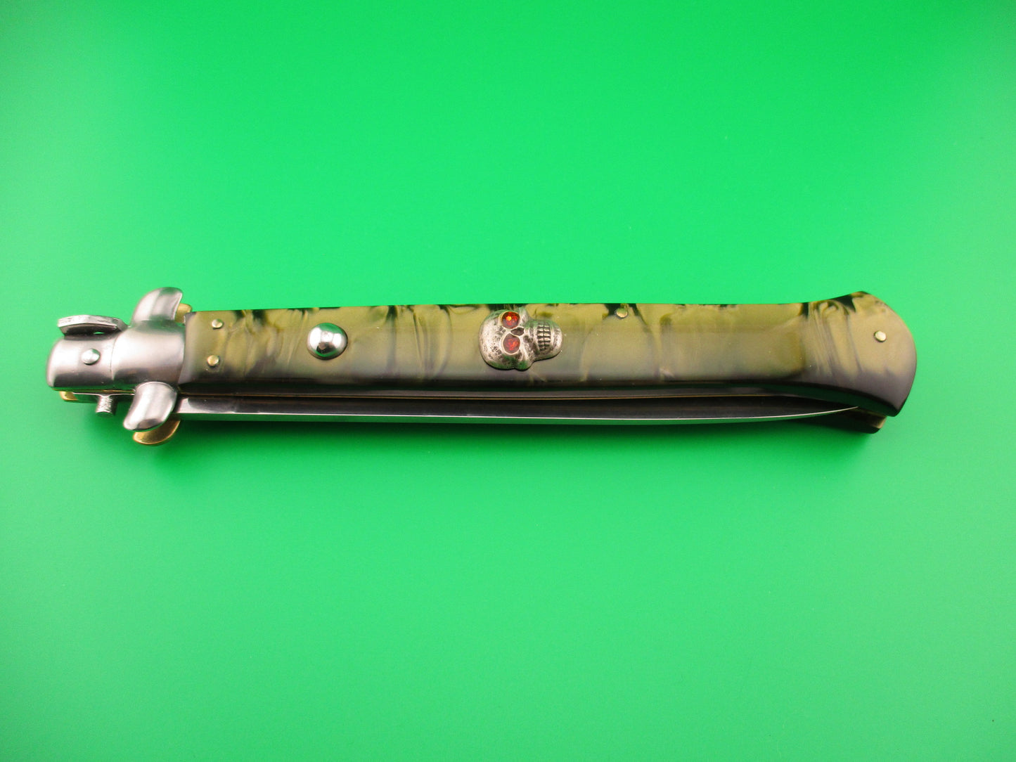 MADE IN ITALY 33cm Italian Chad Ruben Customized w Skull & Green Smoke Krinite automatic knife