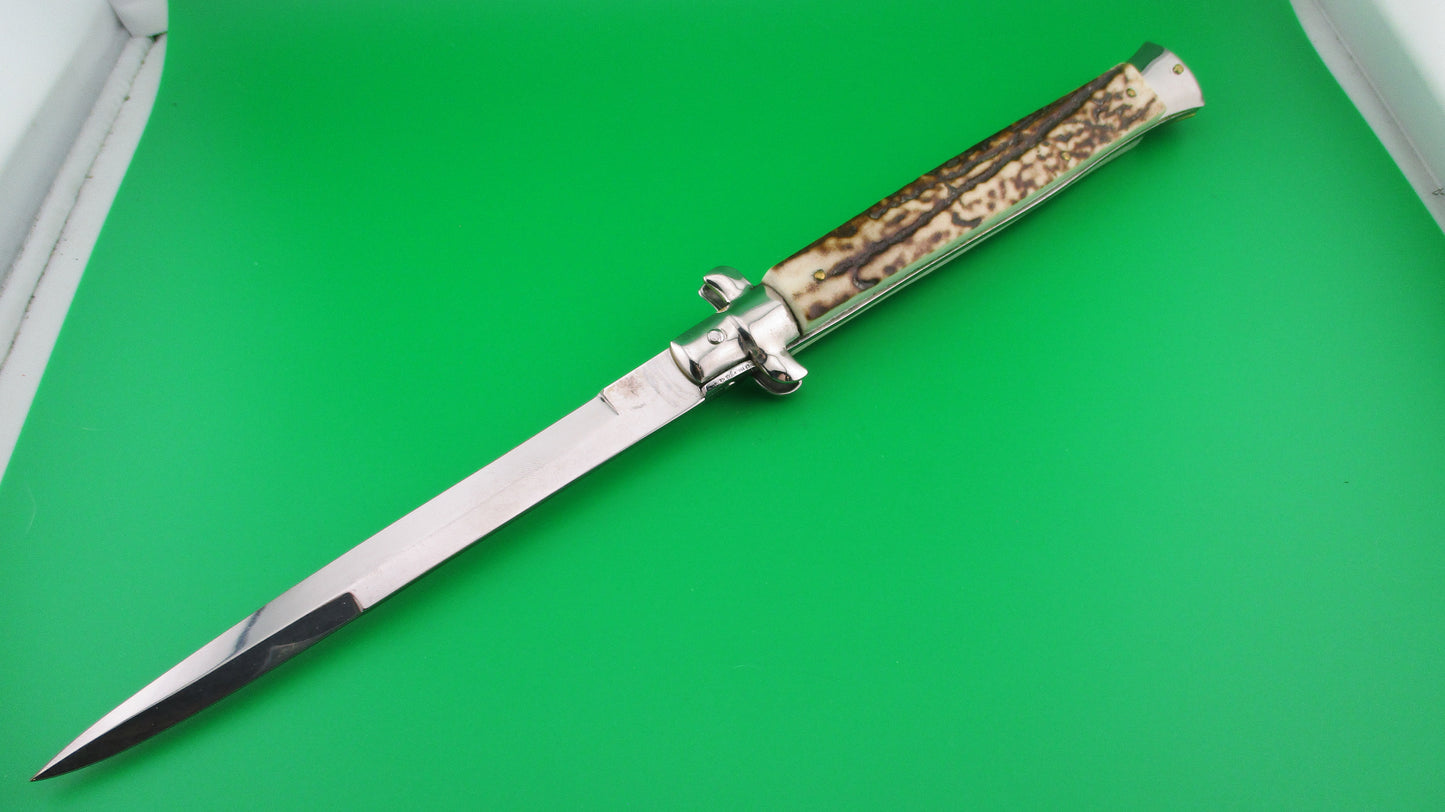 z Sterile 33cm Italian Stiletto swivel bolster Stag vintage automatic knife
