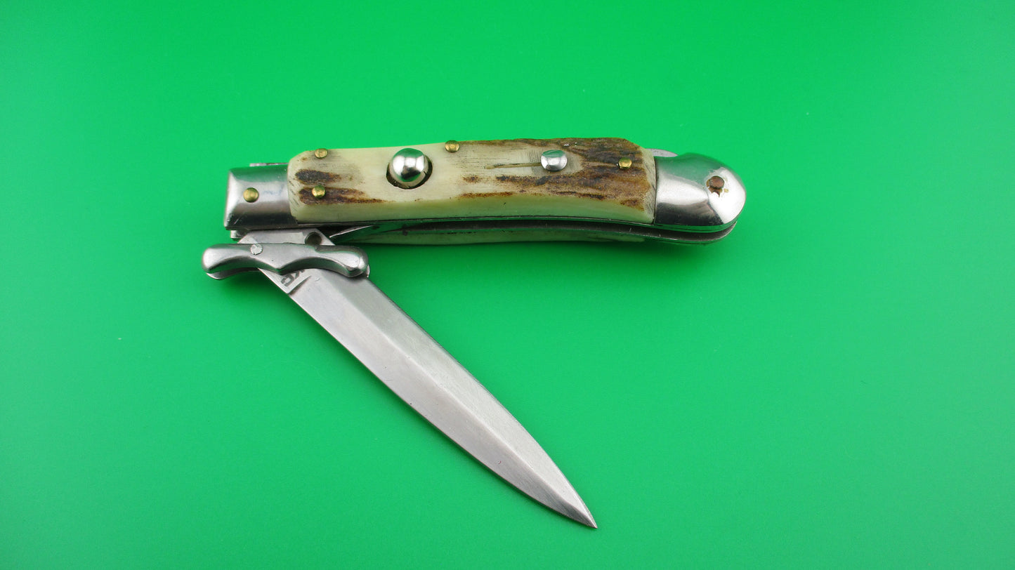 AKC ITALY 19cm Italian Stag Swing guard dagger automatic lockback knife