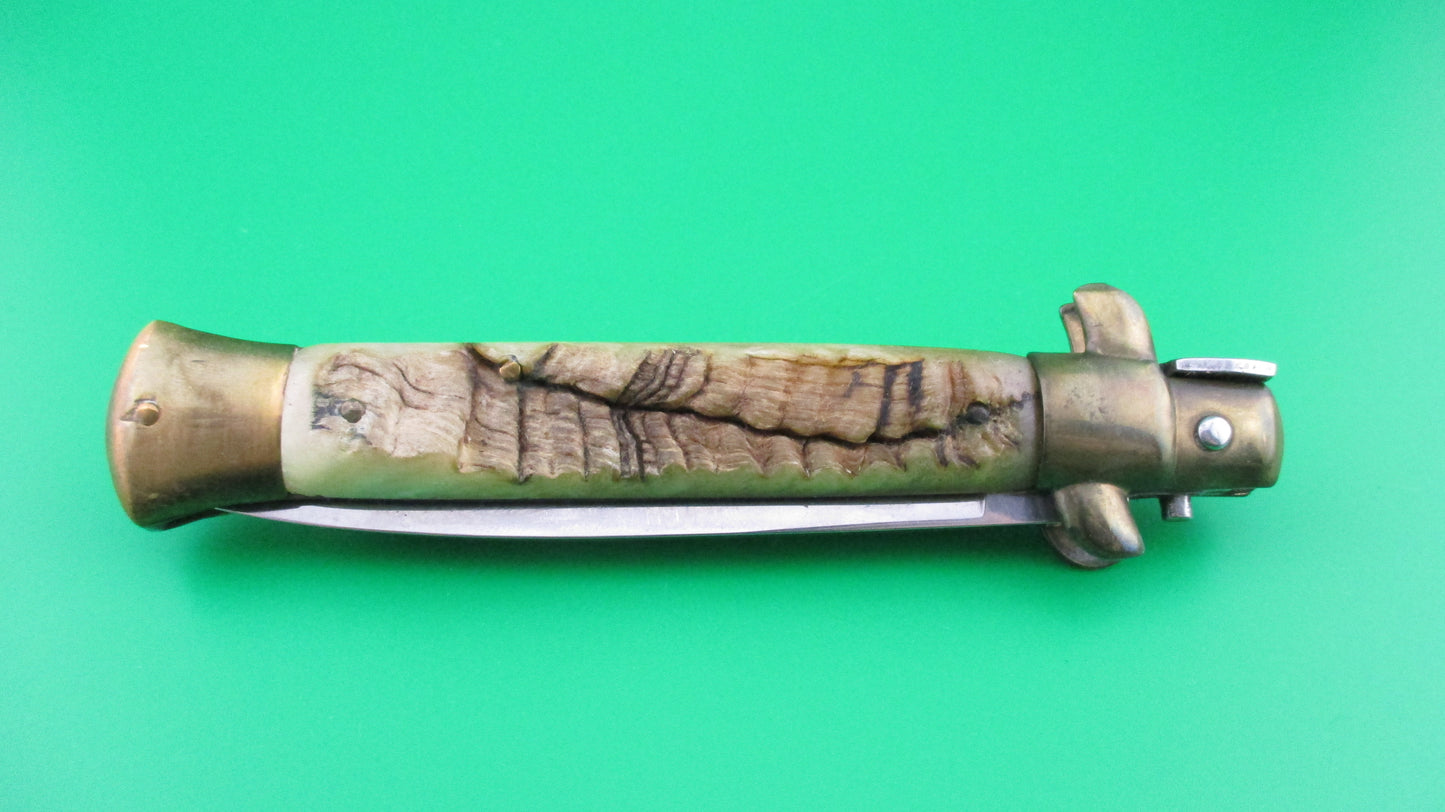 z STAINLESS (slant) 23cm Italian Bolster Release Brass Rams horn automatic knife