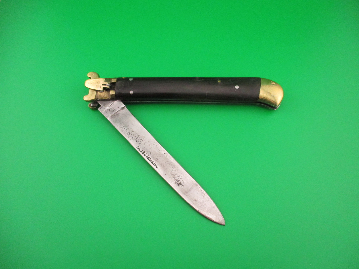 No 6 SHEFFIELD STEEL 28cm Indian Shell puller lever Brass & Horn automatic knife