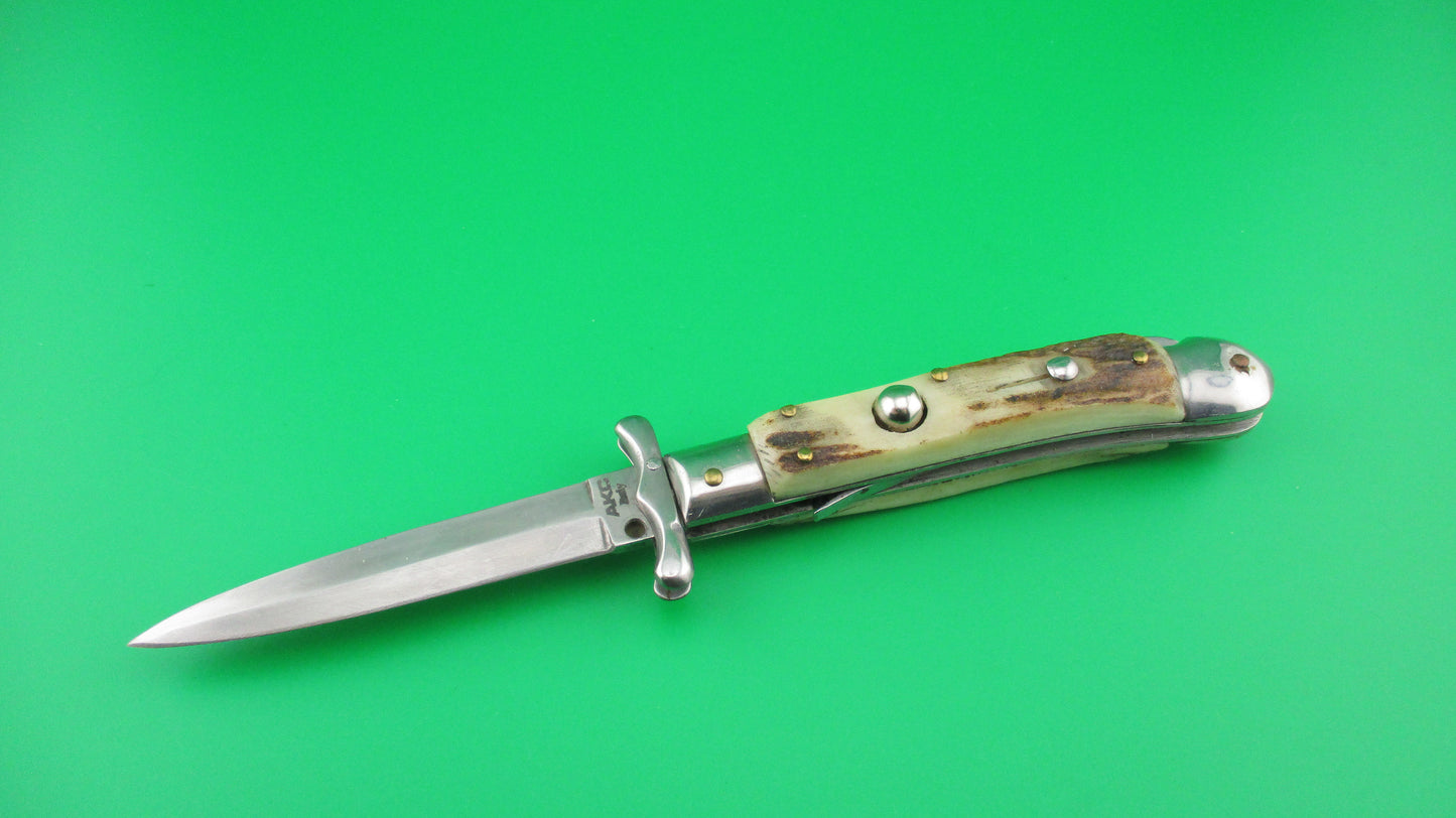 AKC ITALY 19cm Italian Stag Swing guard dagger automatic lockback knife