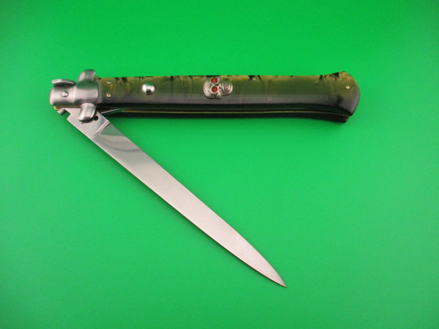 MADE IN ITALY 33cm Italian Chad Ruben Customized w Skull & Green Smoke Krinite automatic knife