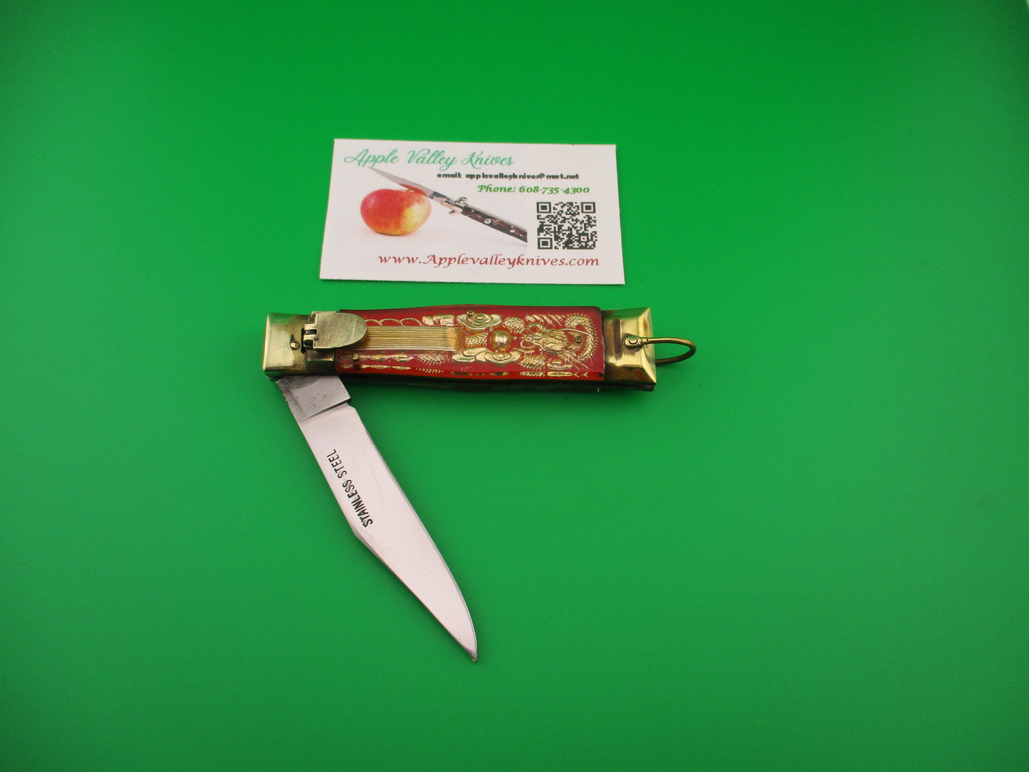 STAINLESS STEEL Bullfighter 19cm Red Gold Vintage Mexican Souvenir lever switchblade