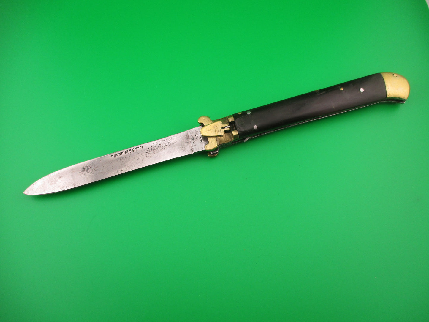 No 6 SHEFFIELD STEEL 28cm Indian Shell puller lever Brass & Horn automatic knife