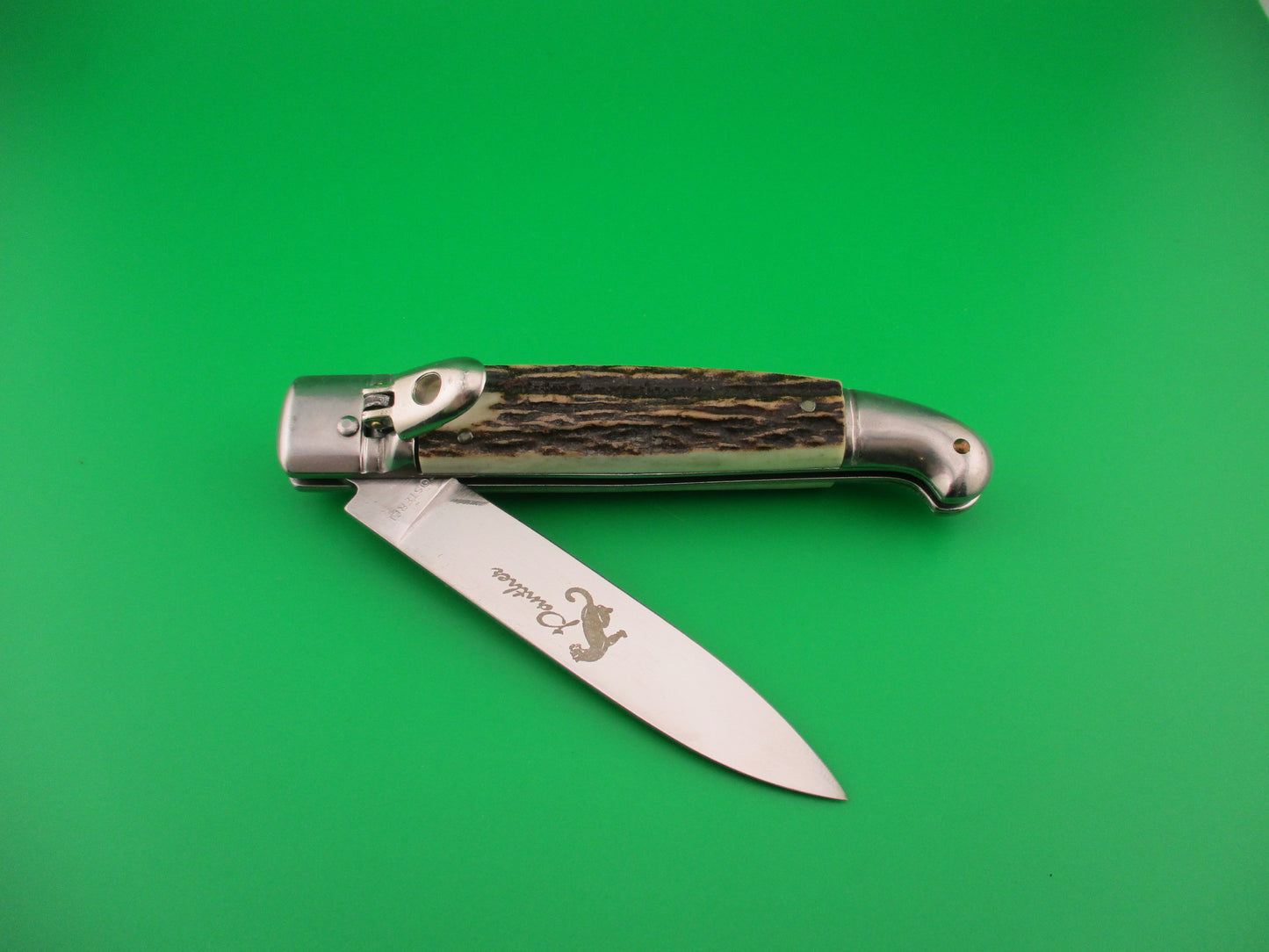ROSTFREI Panther 20cm Italian Birds head lever automatic knife w Stag scales