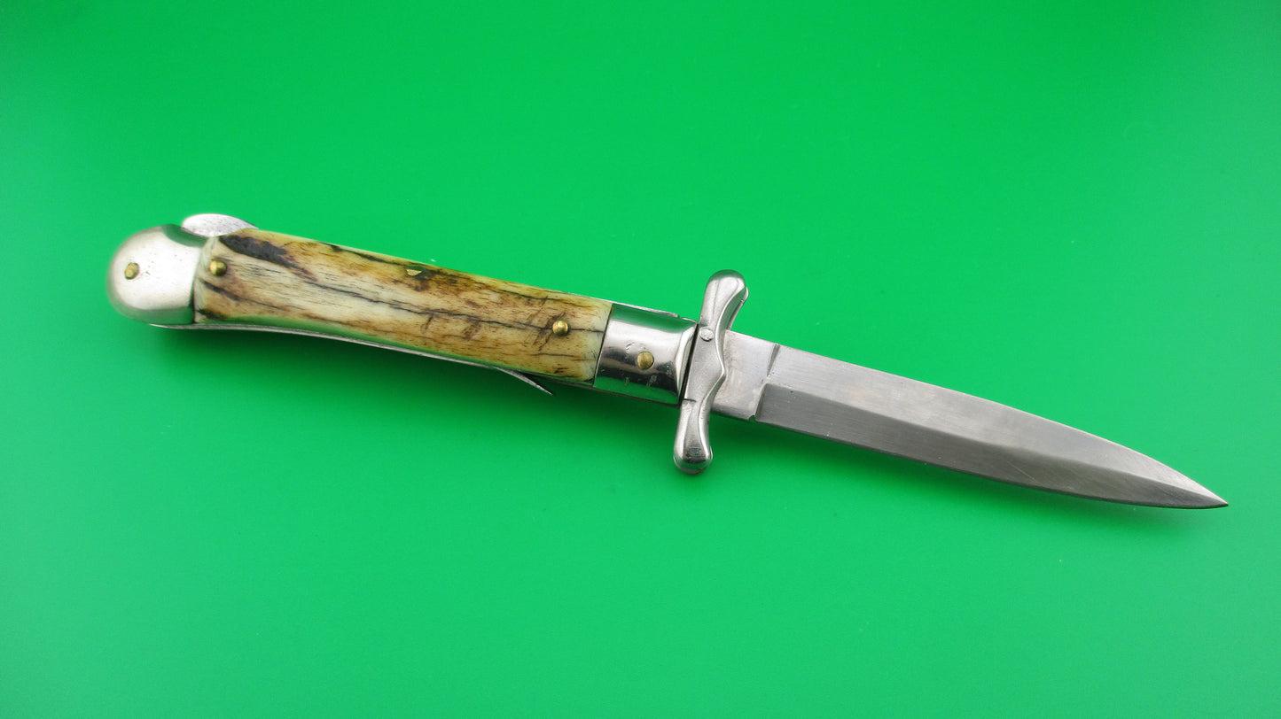 AKC ITALY 19cm Italian Stag Swing guard dagger automatic lockback knife
