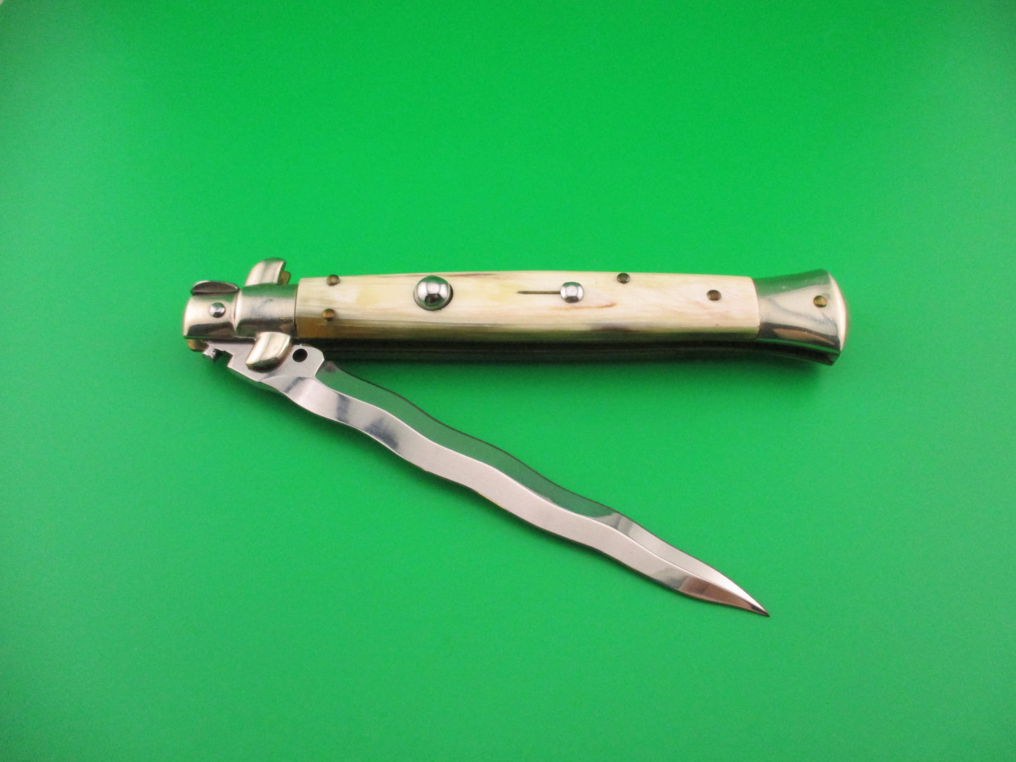 FRANK B ITALY 28cm Italian Picklock Stiletto Kris Honey & Cream Horn automatic knife