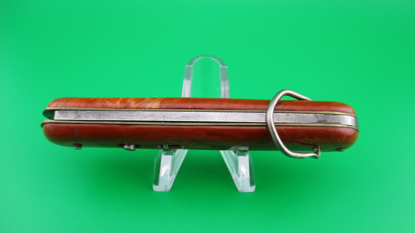 COLONIAL SHUR-SNAP Fatjack brown swirl vintage switchblade knife