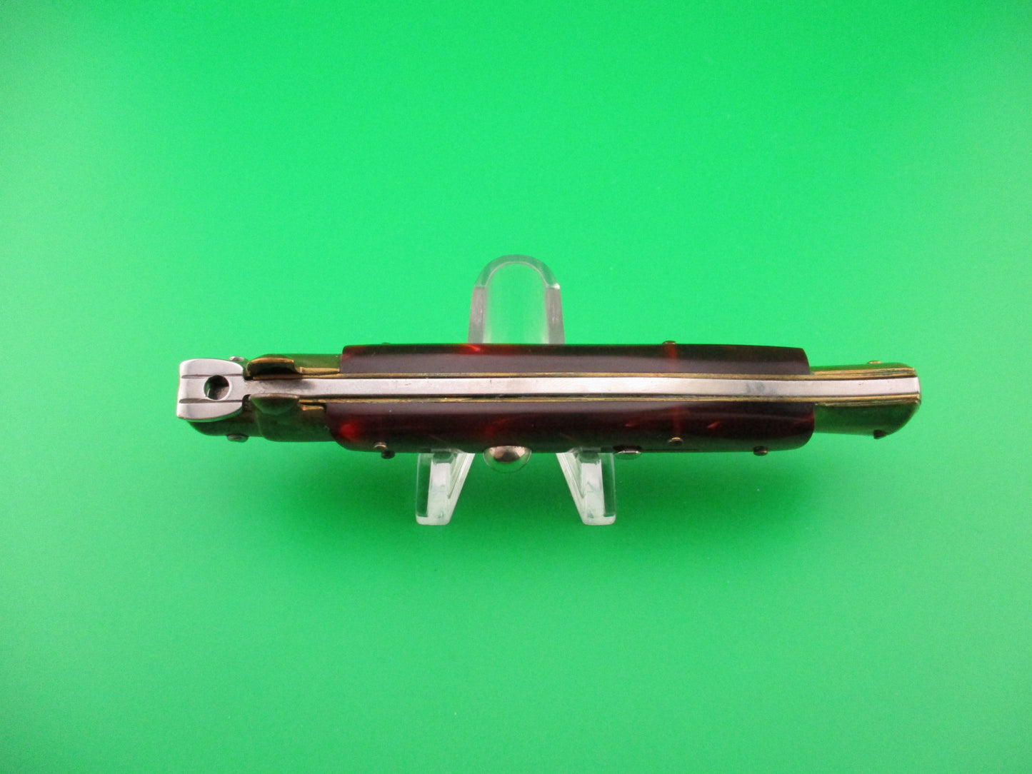 STILETTO ITALY 23cm Italian Swivel bolster Red Pearlex & Brass automatic knife