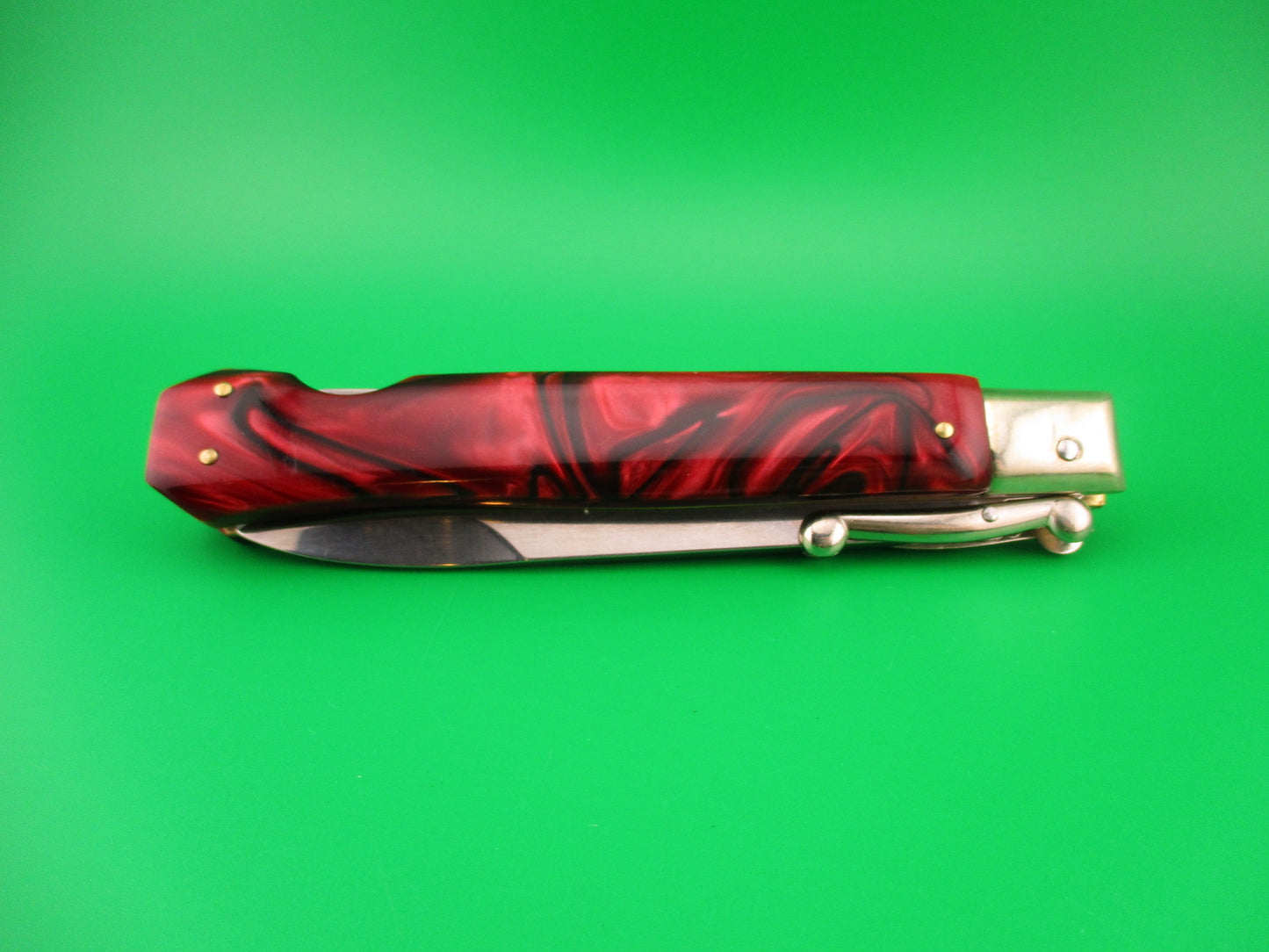 AGA CAMPOLIN 23cm Italian Swing Guard Custom Red Pearl Kirinite SKULL automatic knife