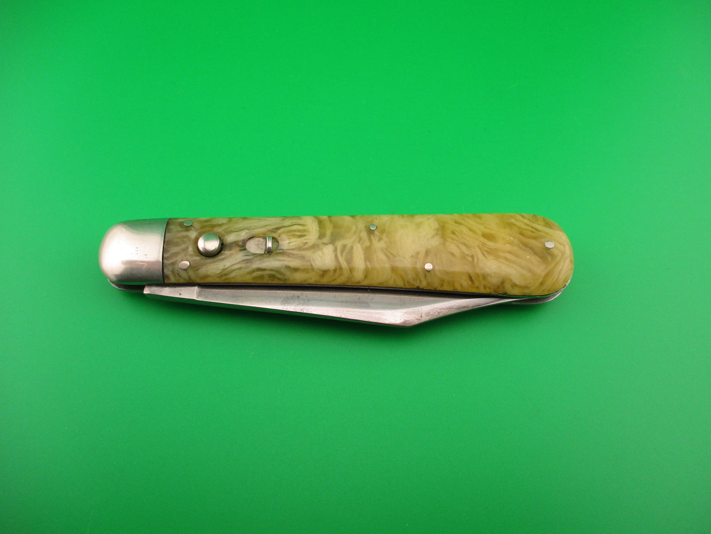 Schrade Cut Co FOREST KING Onyx Celluloid Hunter vintage 1940s automatic knife etch