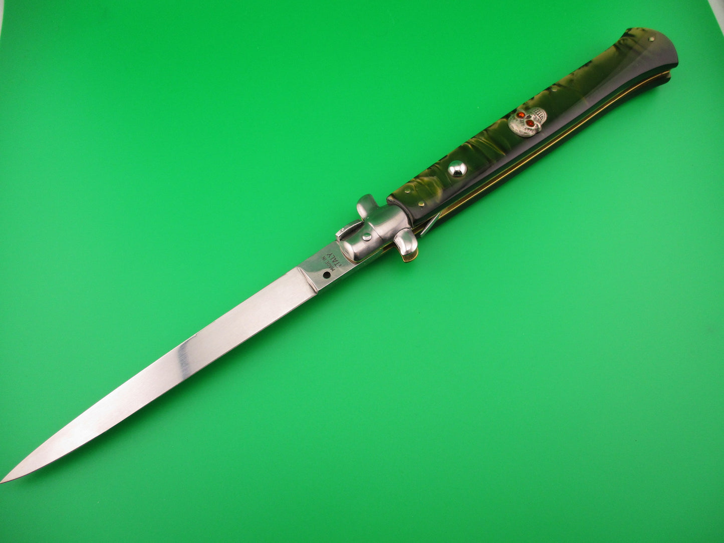 MADE IN ITALY 33cm Italian Chad Ruben Customized w Skull & Green Smoke Krinite automatic knife