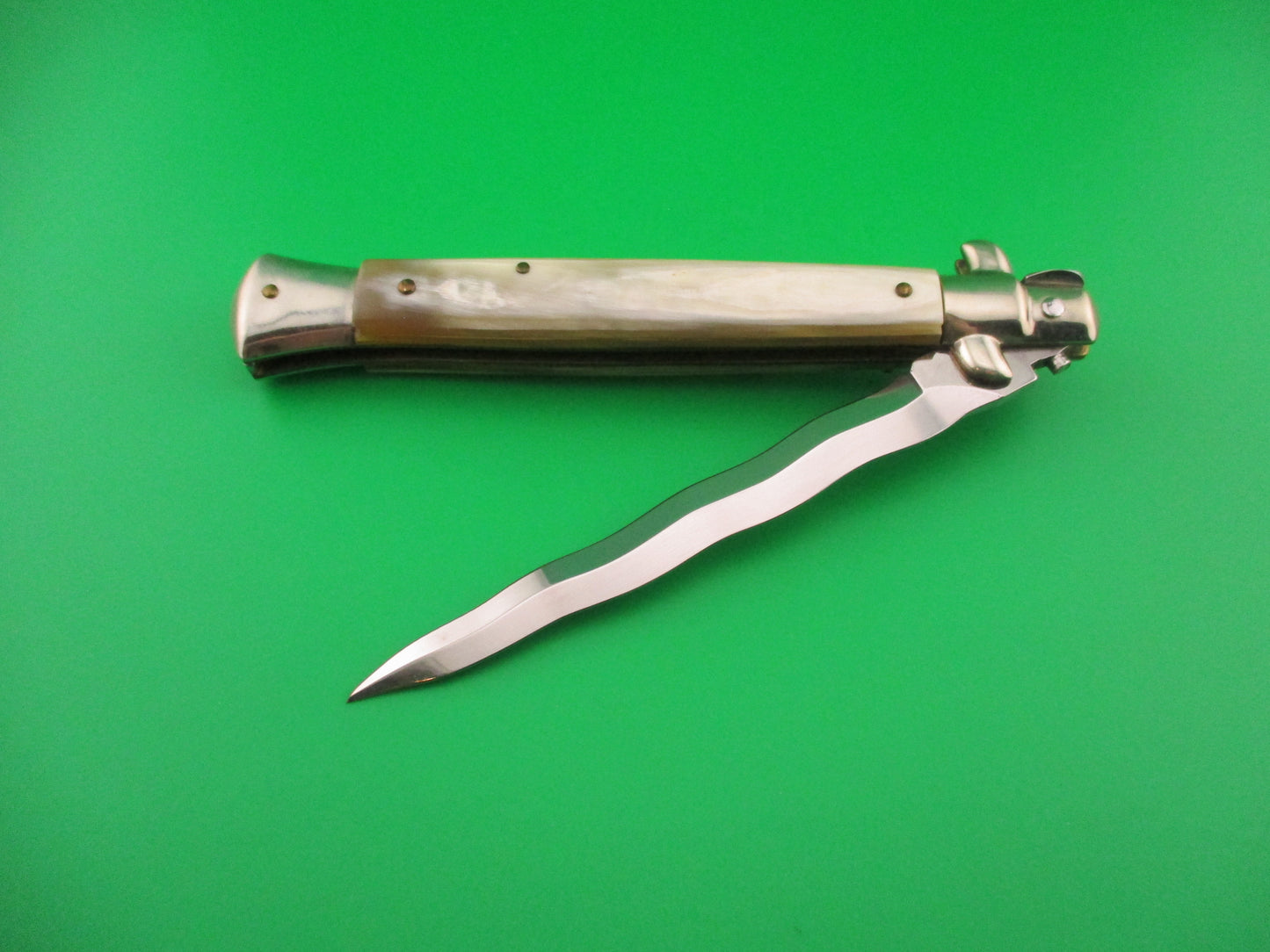 FRANK B ITALY 28cm Italian Picklock Stiletto Kris Honey & Cream Horn automatic knife