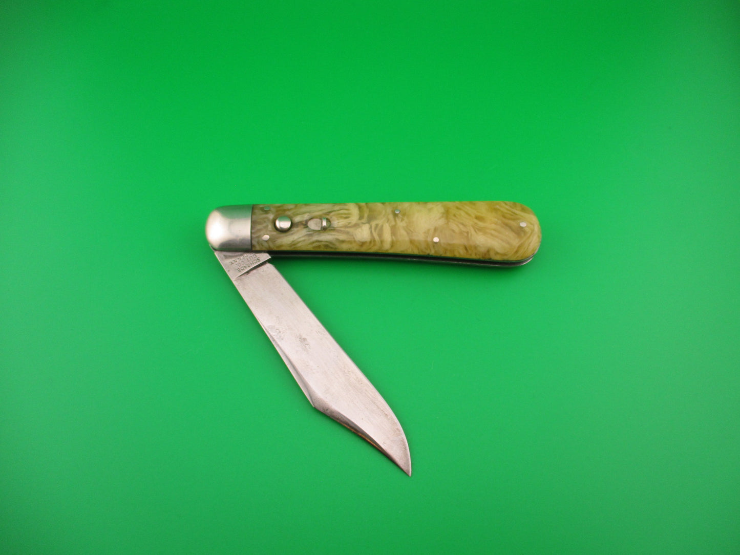 Schrade Cut Co FOREST KING Onyx Celluloid Hunter vintage 1940s automatic knife etch