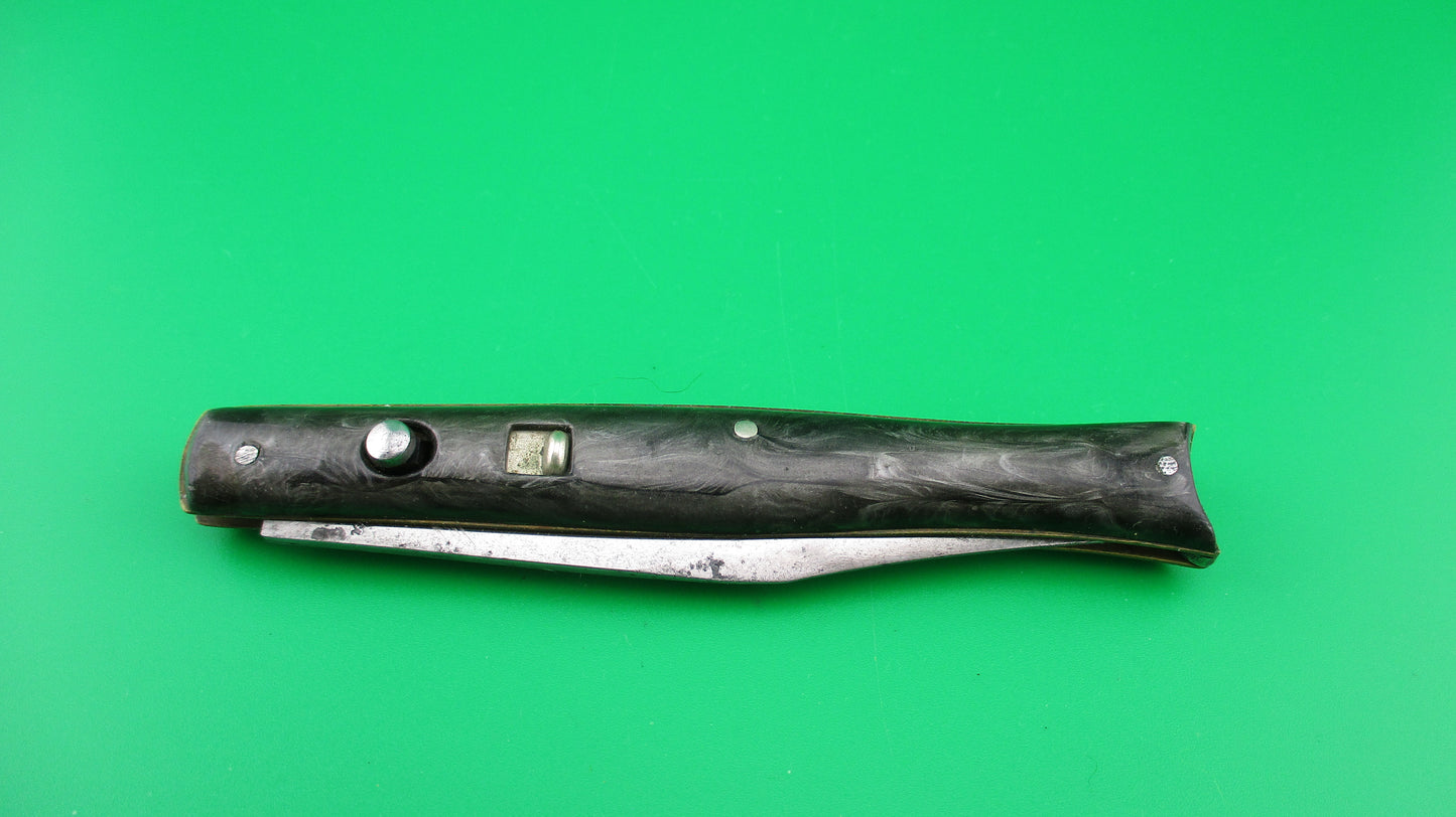 Edgemaster 1950s vintage Fishtail Black & Silver swirl automatic knife