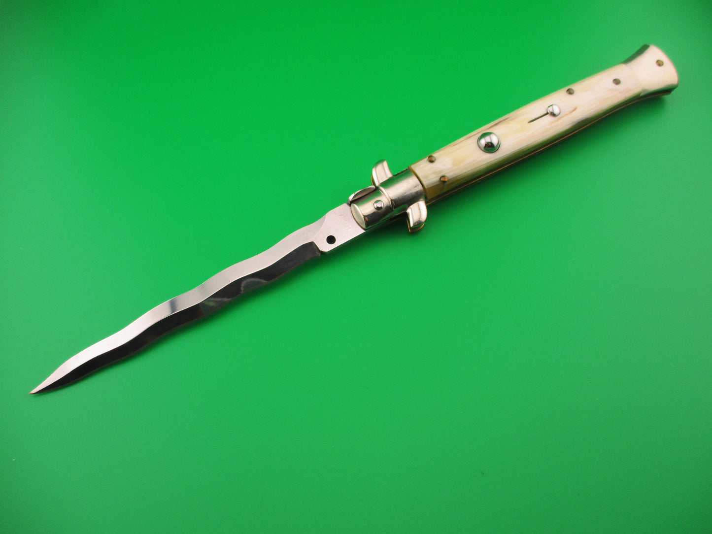 FRANK B ITALY 28cm Italian Picklock Stiletto Kris Honey & Cream Horn automatic knife