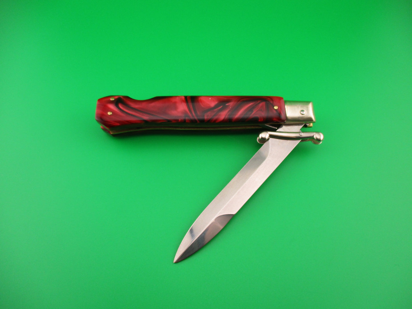 AGA CAMPOLIN 23cm Italian Swing Guard Custom Red Pearl Kirinite SKULL automatic knife