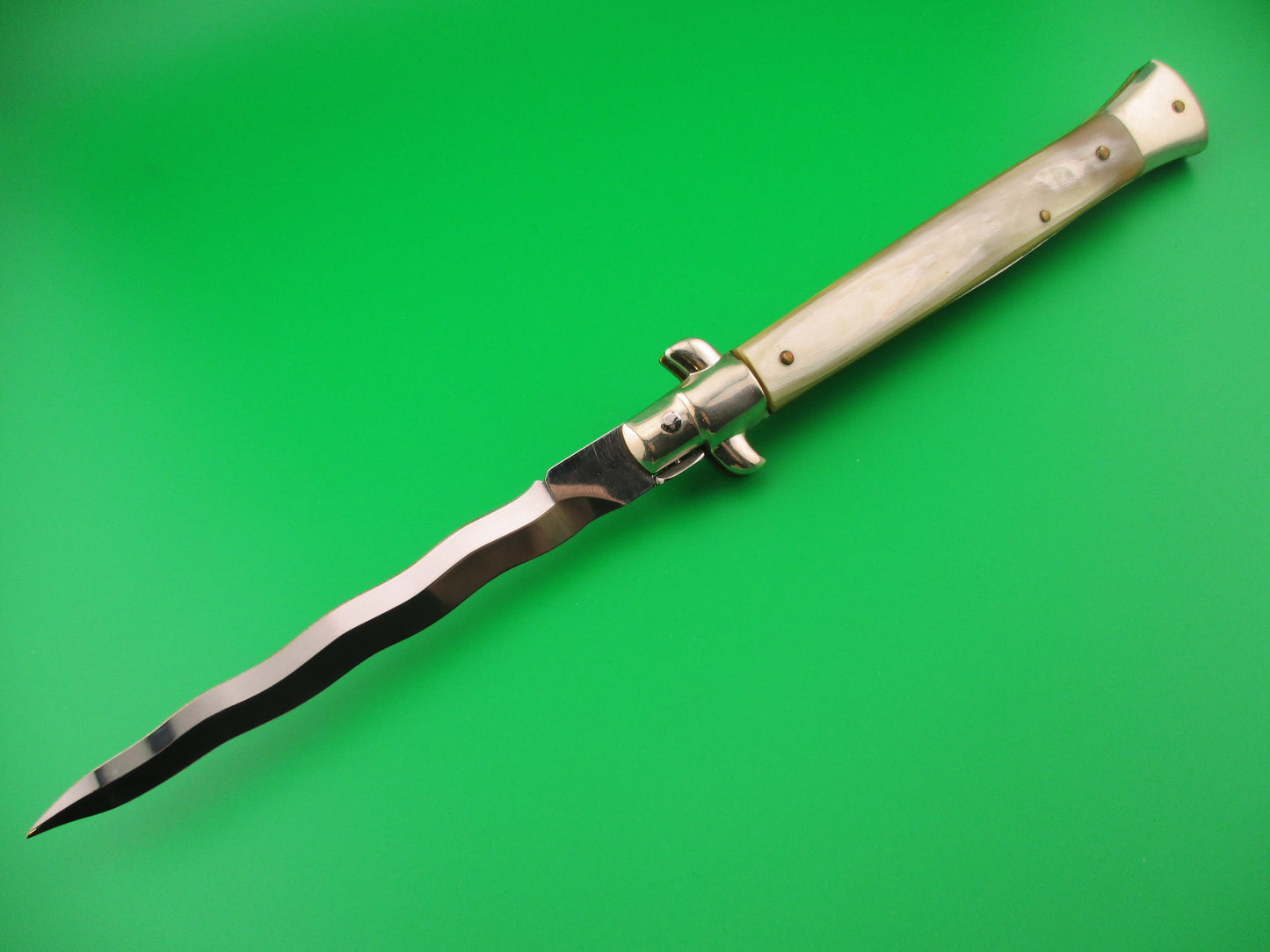 FRANK B ITALY 28cm Italian Picklock Stiletto Kris Honey & Cream Horn automatic knife