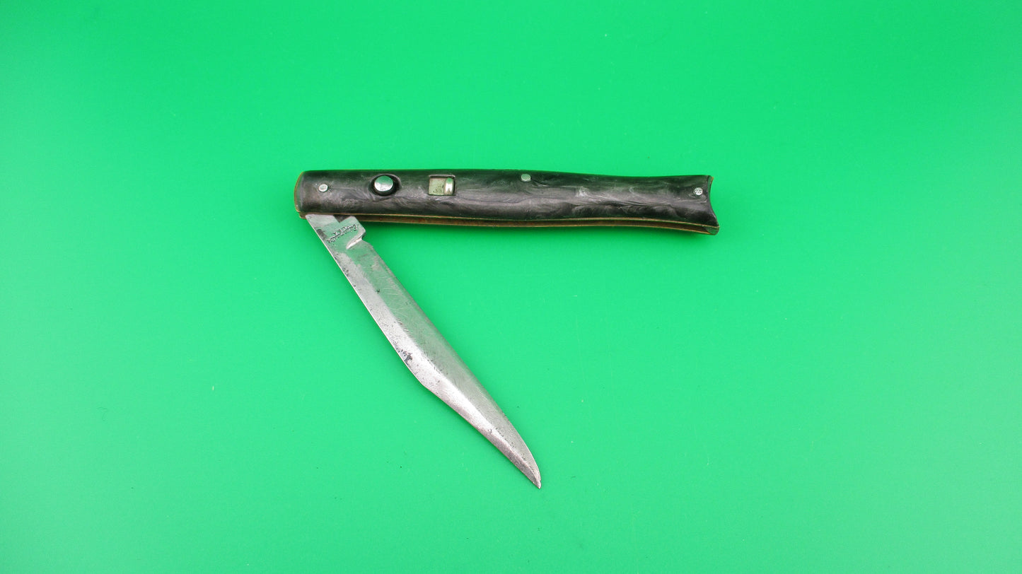 Edgemaster 1950s vintage Fishtail Black & Silver swirl automatic knife