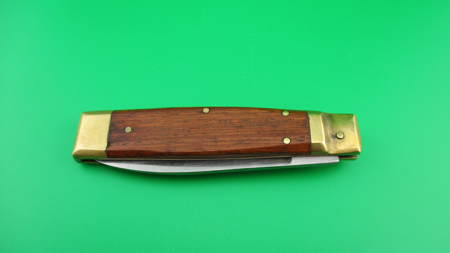 SHARP STAINLESS 19cm Lever automatic knife wood scales & brass bolsters