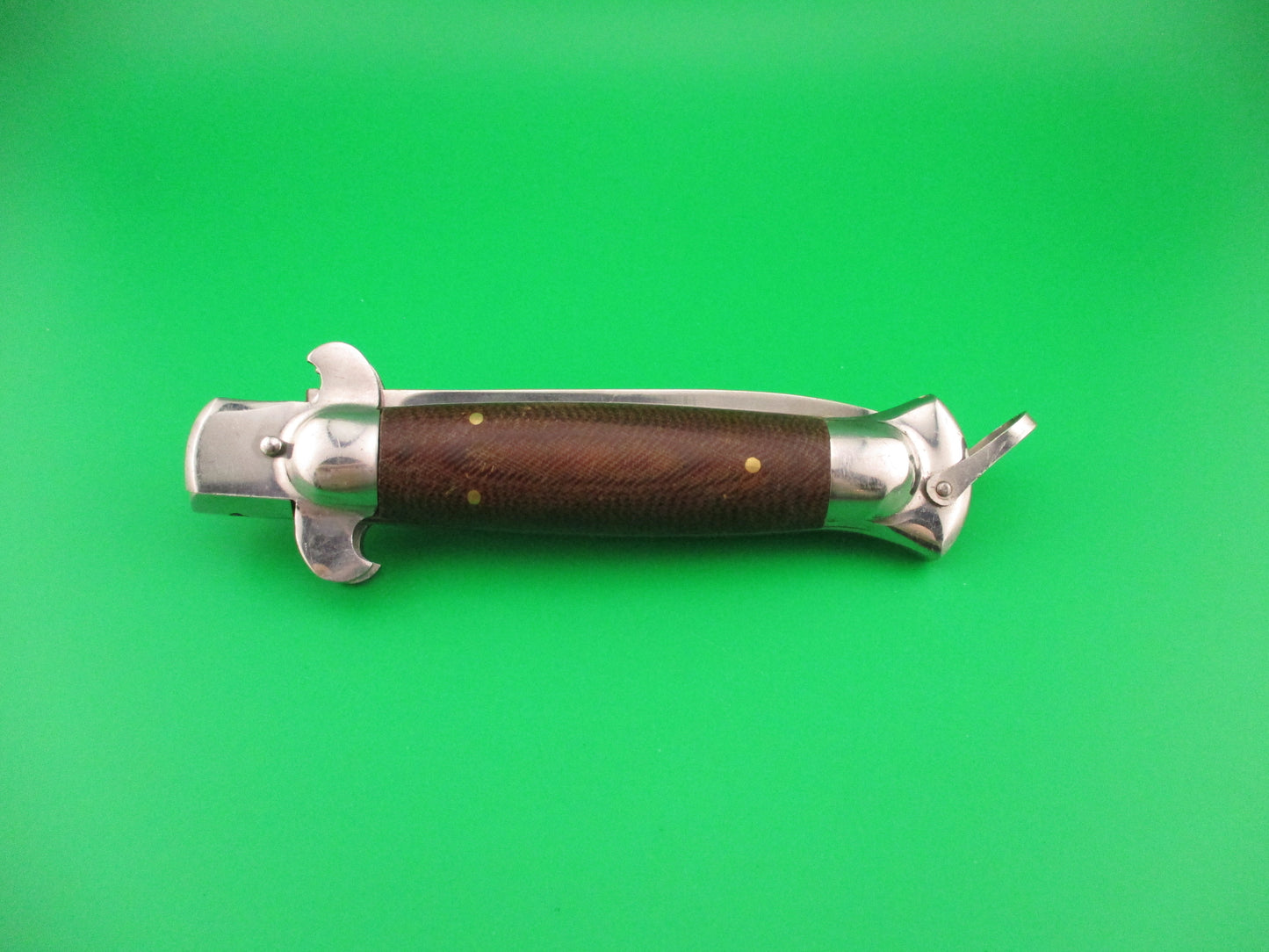 Medtex 22cm Russian stiletto swivel bolster brown Micarta automatic knife