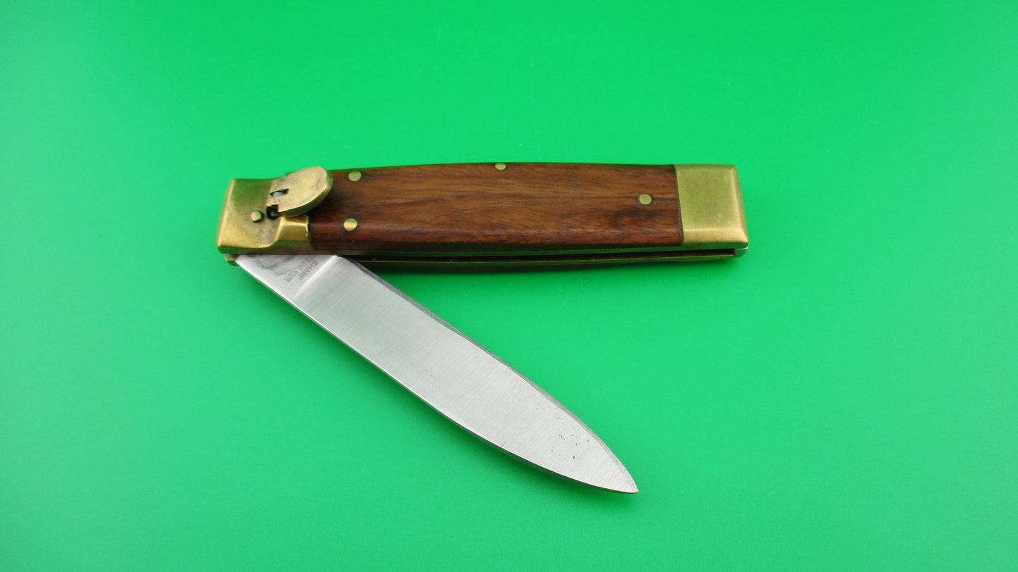 SHARP STAINLESS 19cm Lever automatic knife wood scales & brass bolsters
