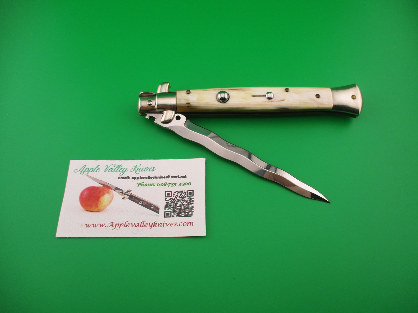 FRANK B ITALY 28cm Italian Picklock Stiletto Kris Honey & Cream Horn automatic knife