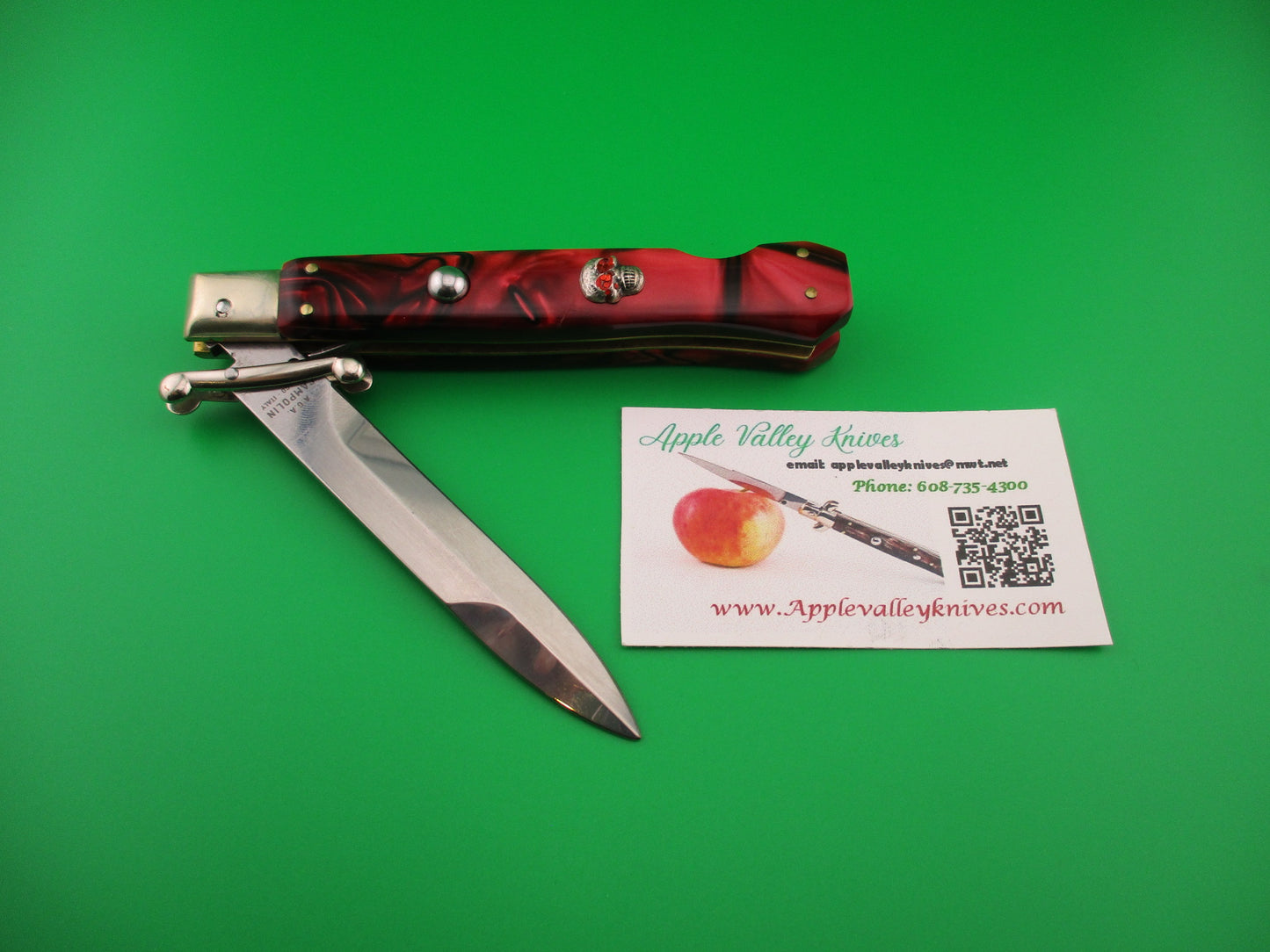 AGA CAMPOLIN 23cm Italian Swing Guard Custom Red Pearl Kirinite SKULL automatic knife