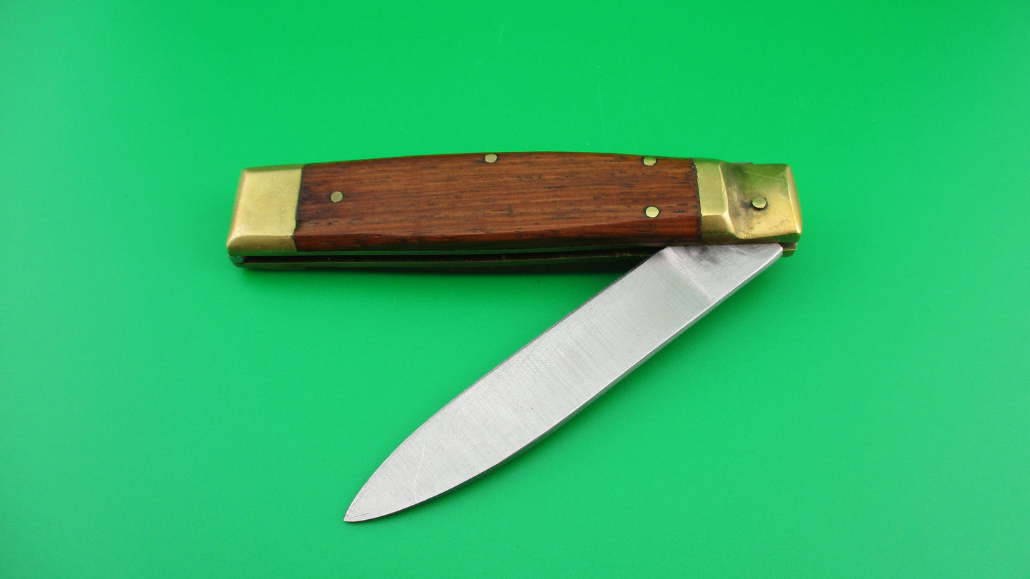 SHARP STAINLESS 19cm Lever automatic knife wood scales & brass bolsters
